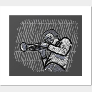 Miles Davis Legendary Jazz Trumpet Player Linocut Style Original Design T-Shirt - Gift for Vinyl Collector, Jazz Fan or Musician Posters and Art